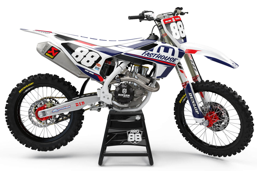 Husqvarna Fasthouse White graphics kit on a Husqvarna motocross bike