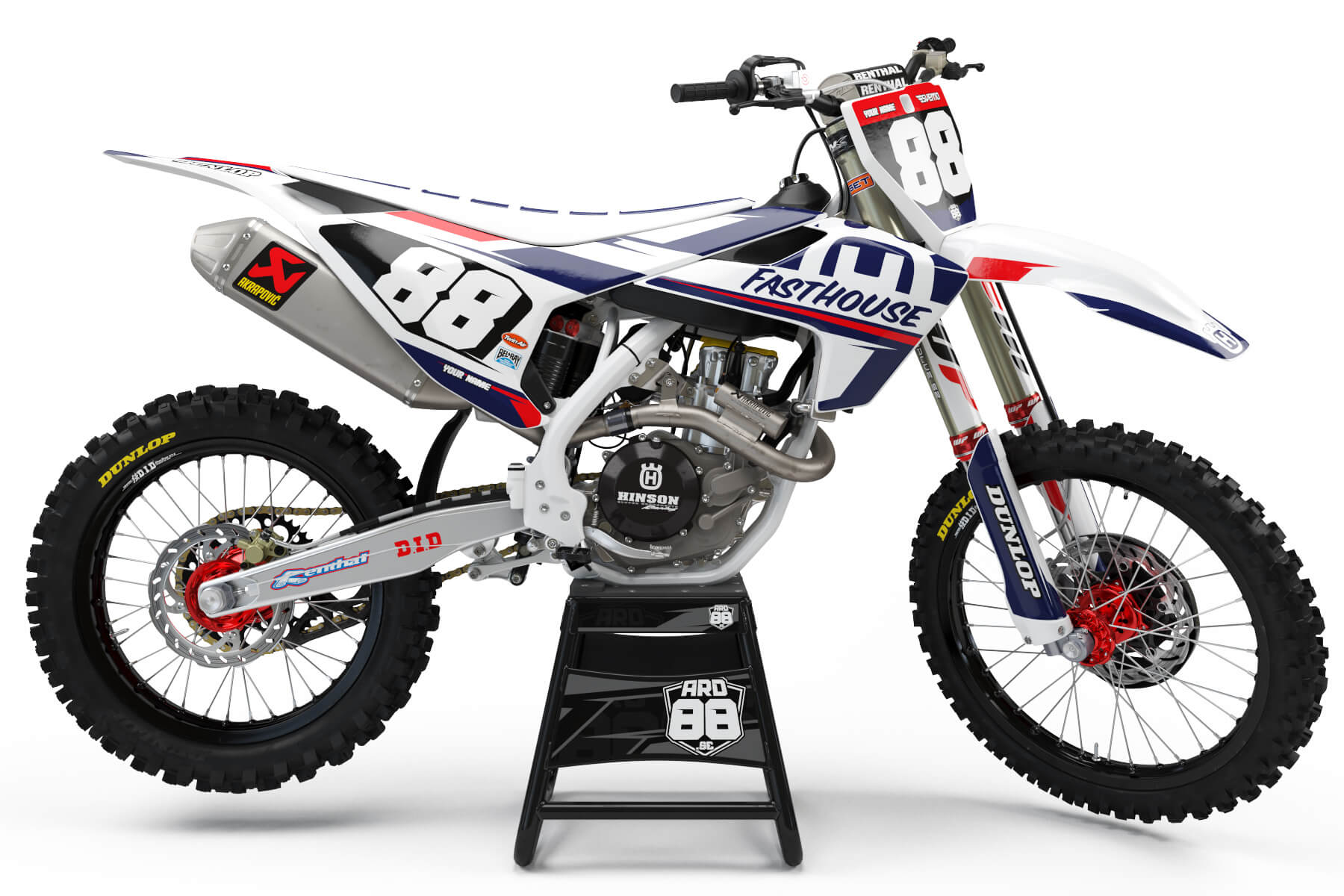 Husqvarna Fasthouse White graphics kit on a Husqvarna motocross bike