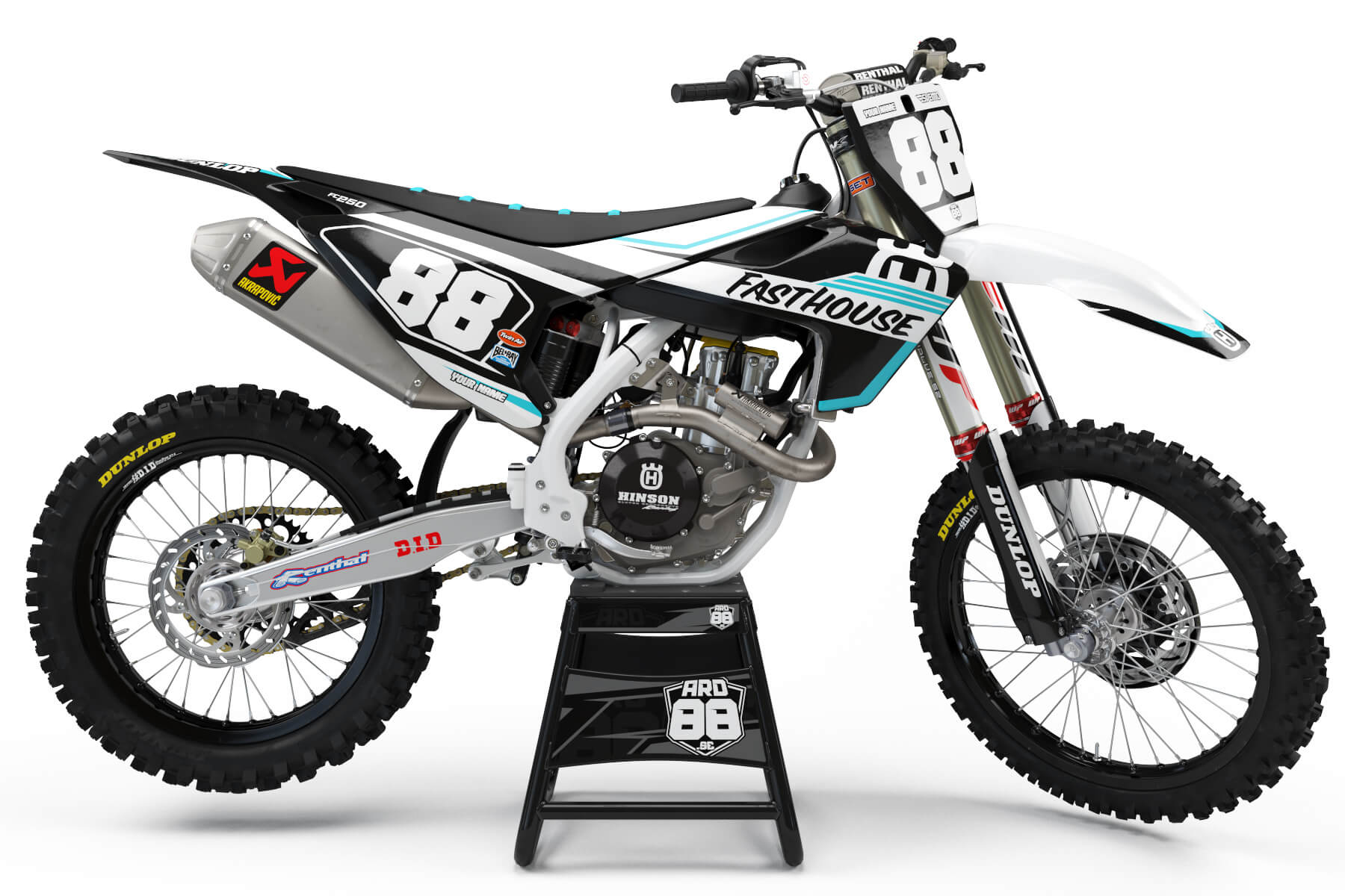 Husqvarna graphics kit with teal accents on white plastics