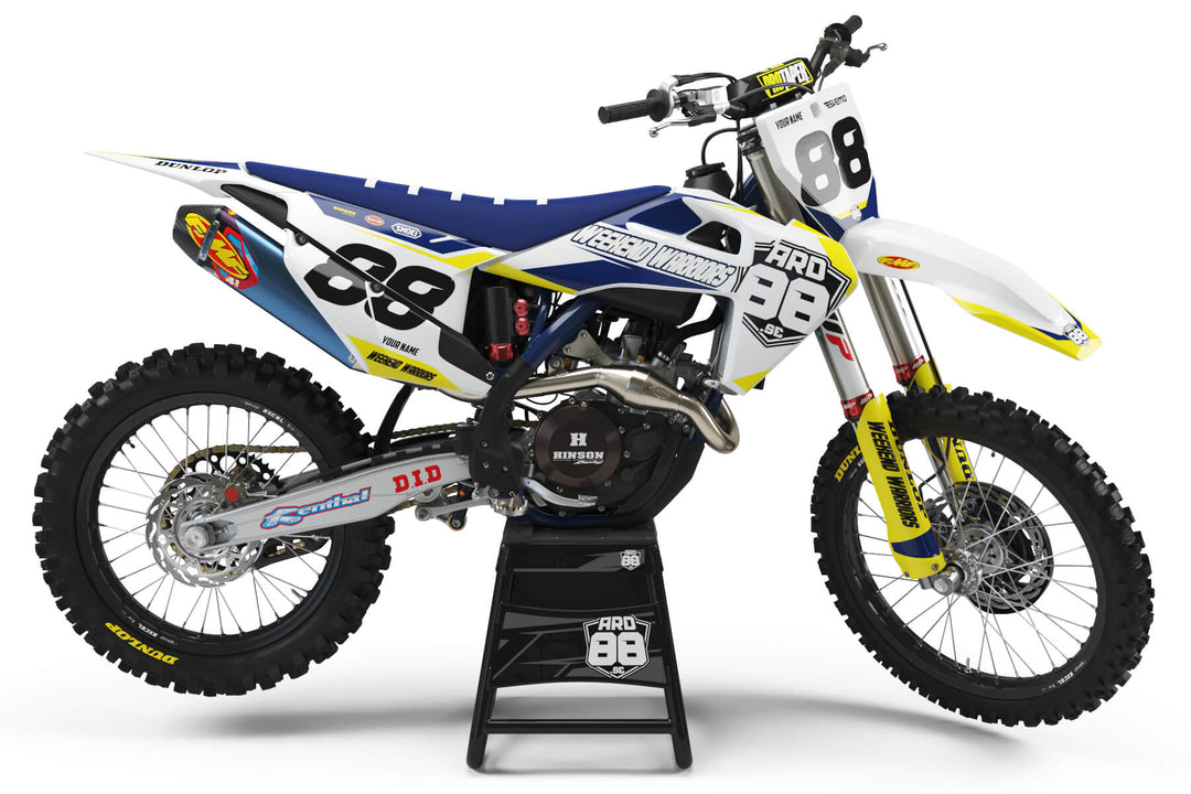Husqvarna Weekend Warriors graphics kit on a Husqvarna motocross bike