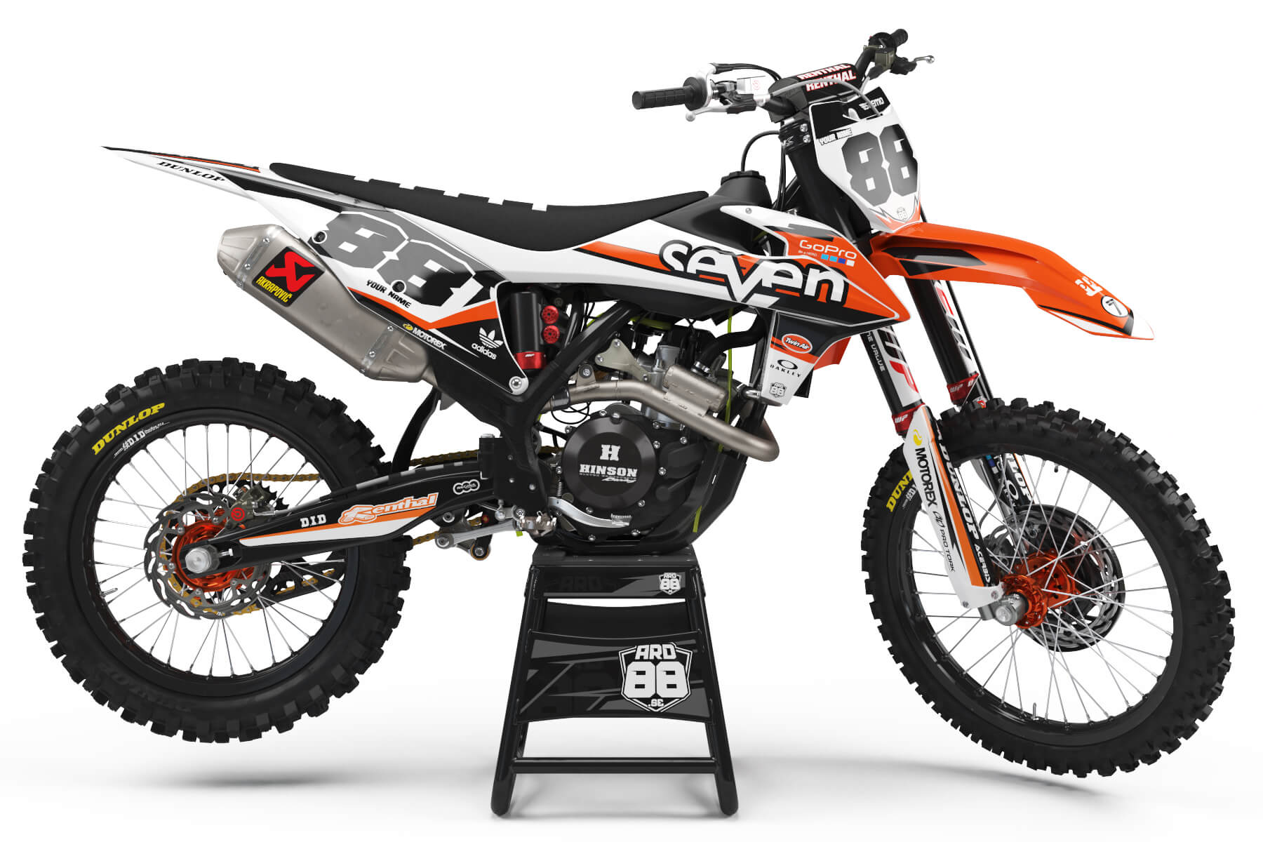 KTM Seven Oranges graphics kit fitted to a KTM SX motocross bike