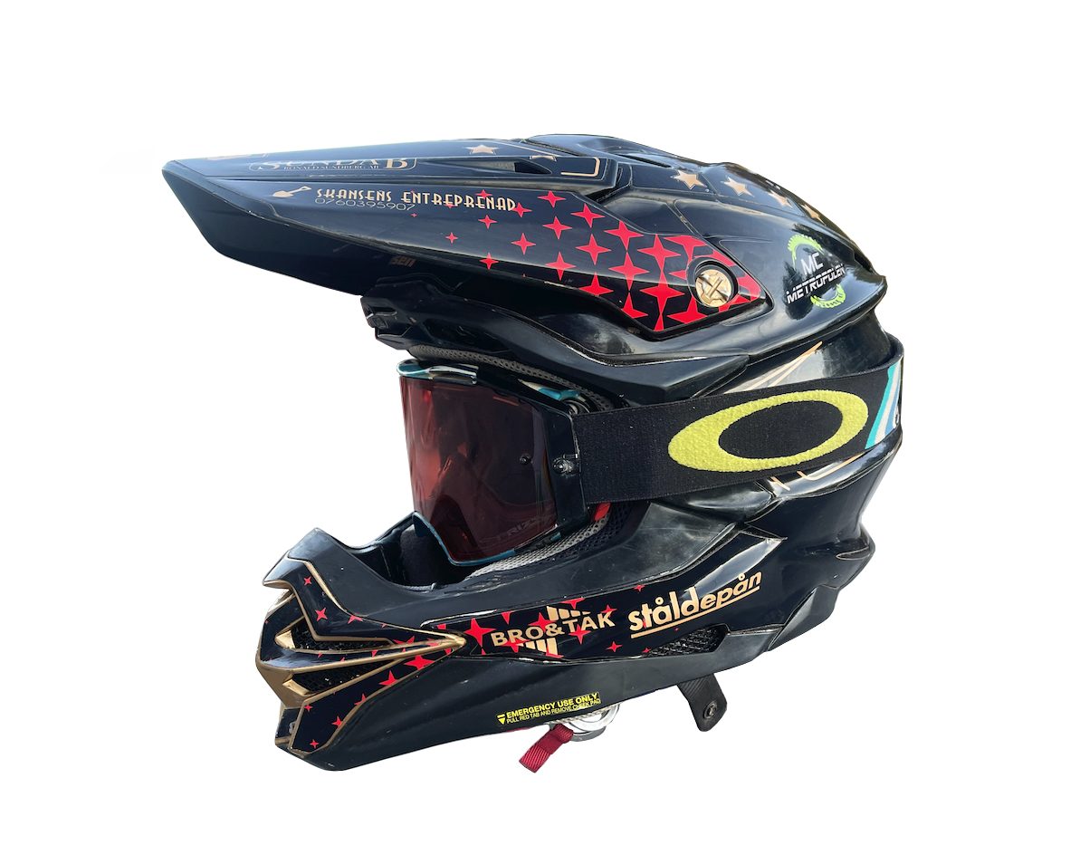 Custom printed motocross helmet wrap by MotoEdge Graphics