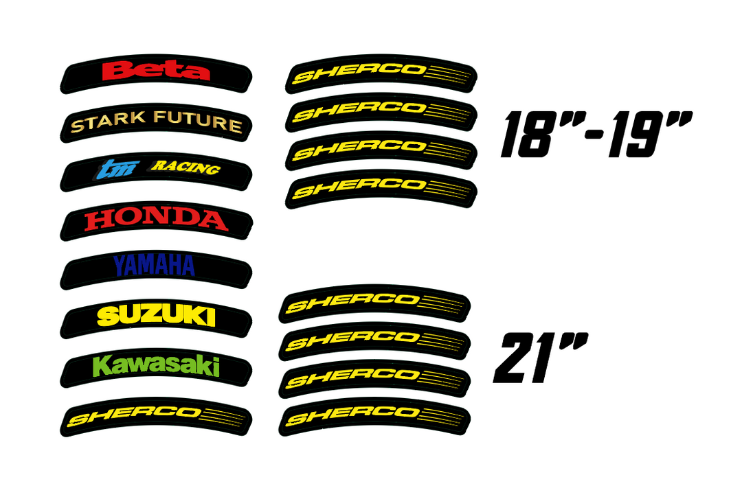 Motocross rim decals for front and rear wheels