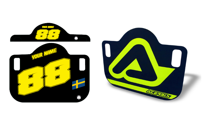 Acerbis pit board with custom printed decals front and back