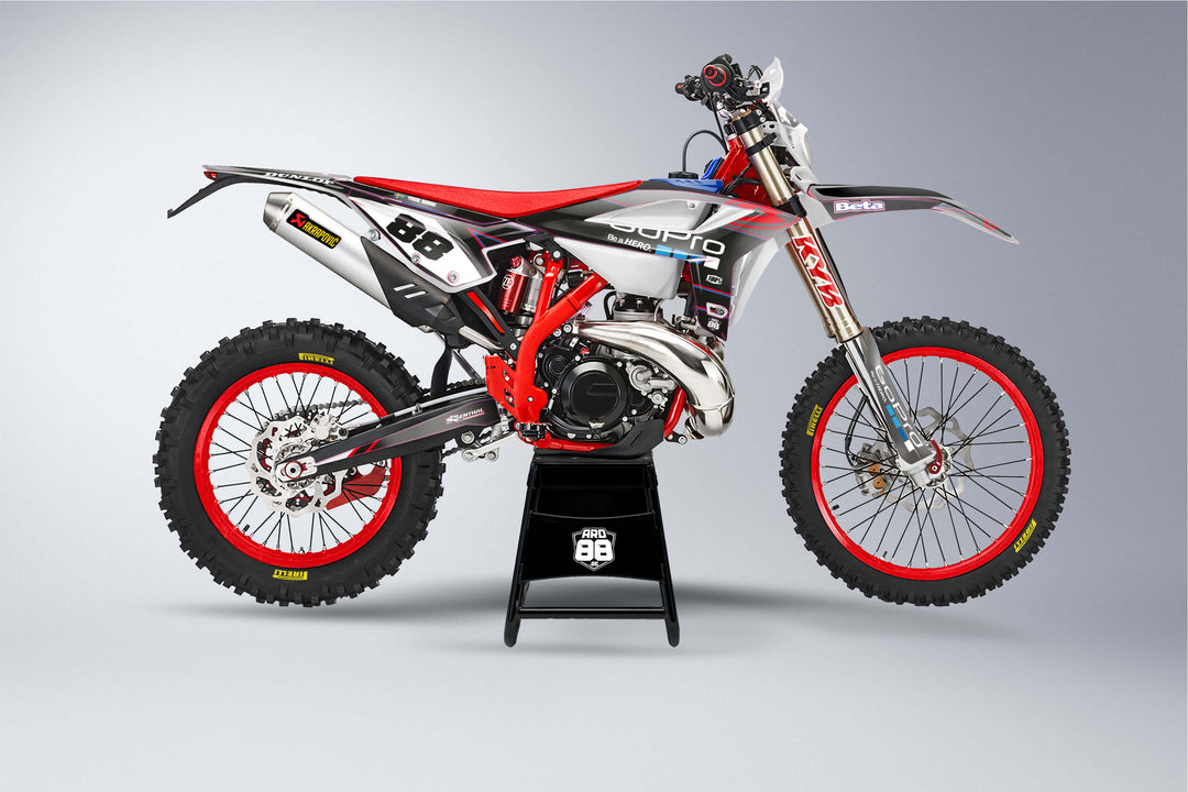 Beta Blackout MX graphics kit fitted to a Beta enduro bike