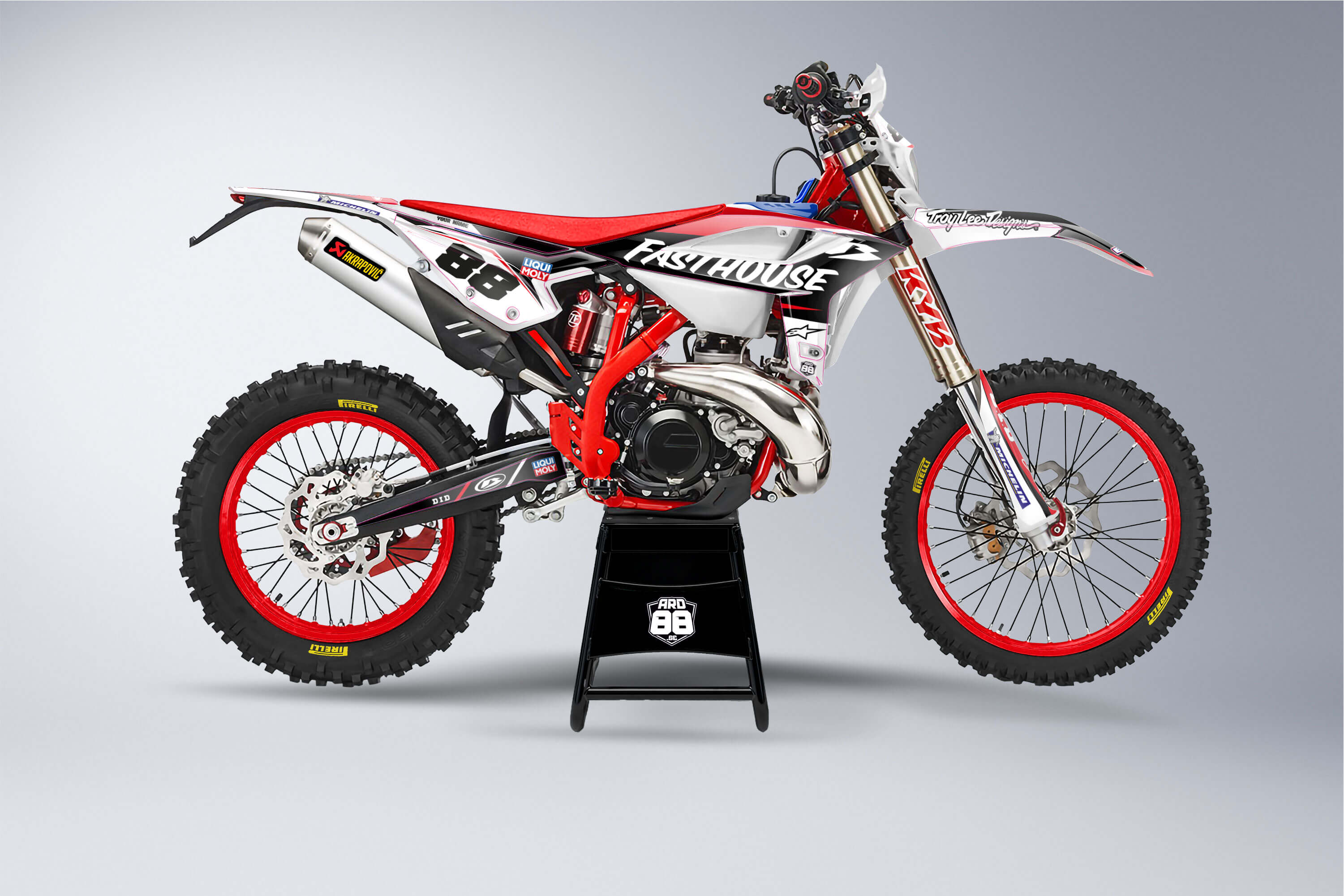 Beta Fasthouse graphics kit fitted to a Beta RR enduro bike