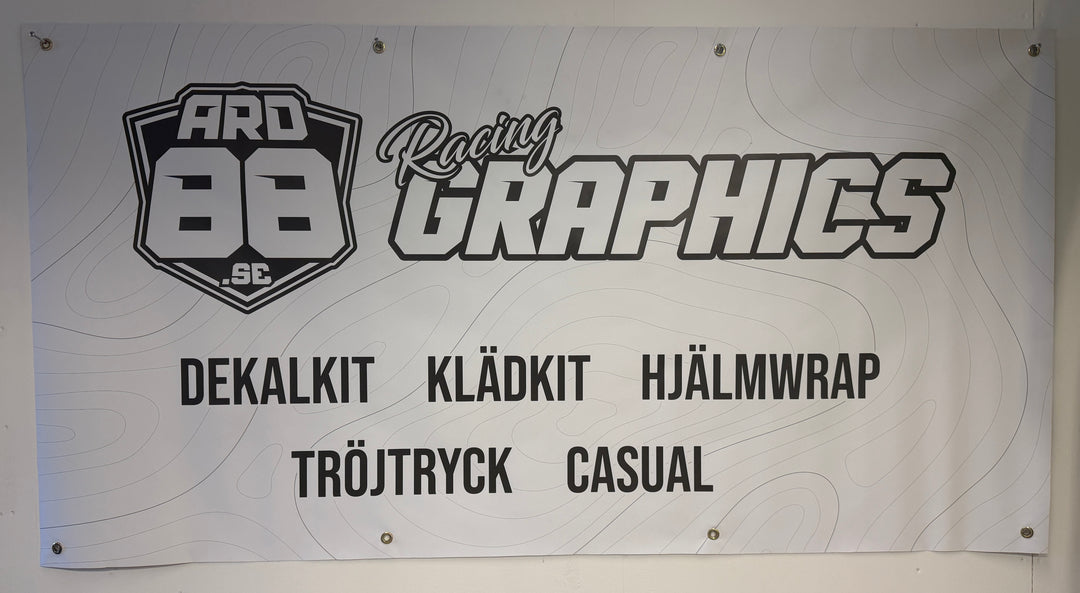 Custom printed paddock banner with team and sponsor logos