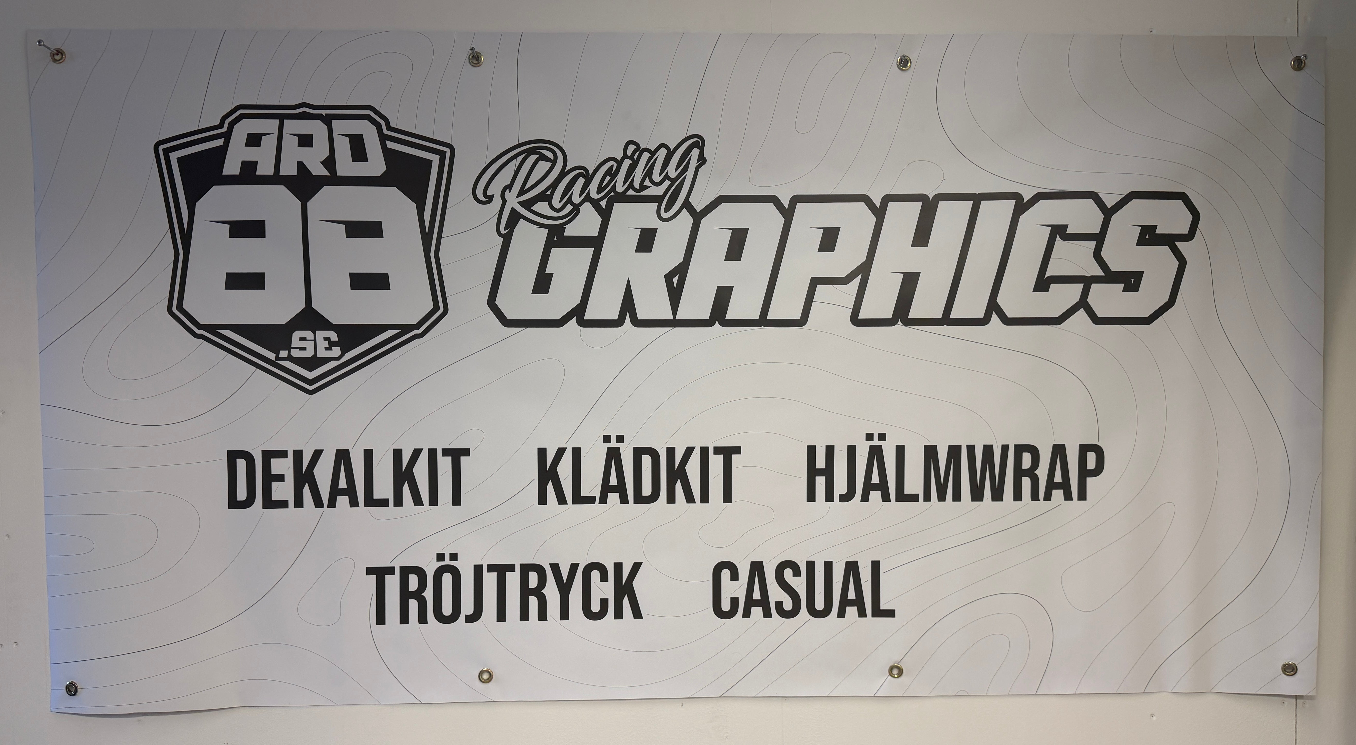 Custom printed paddock banner with team and sponsor logos