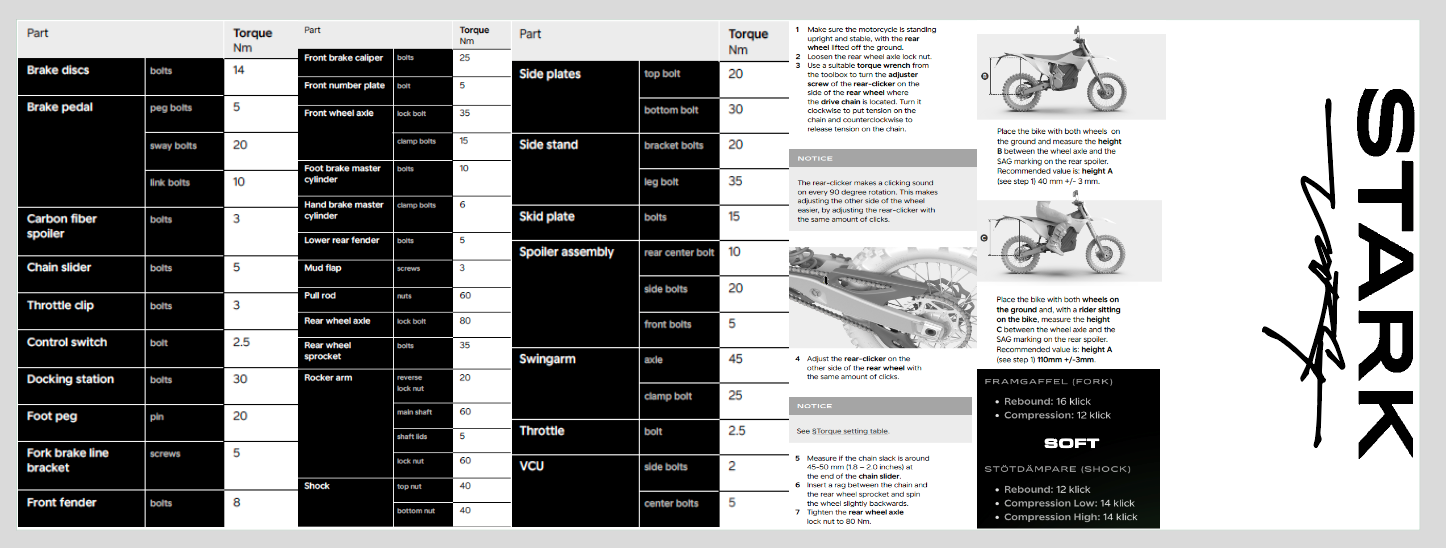 Stark Varg toolbox decal with service intervals and suspension settings